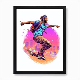 Skateboarding In  Austin, United States Gradient Illustration 1 Art Print