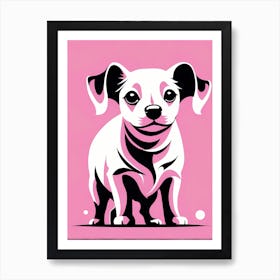 Playful Dog On Solid pink Background, modern animal whimsical art Art Print