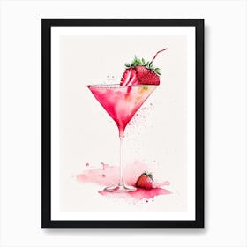 Strawberry Daiquiri, Cocktail, Drink Minimalist Watercolour Art Print