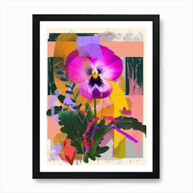 Pansy 4 Neon Flower Collage Art Print