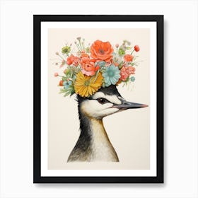 Bird With A Flower Crown Grebe 1 Art Print