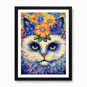 Louis Wain Psychedelic Cat With Flowers 3 Art Print