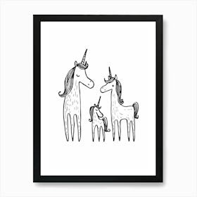 Minimalist Black & White Unicorn Doodle 2 Art Print