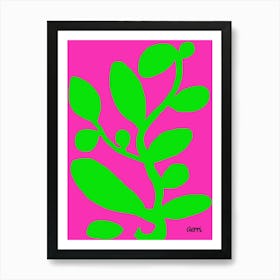 Funky Green Flower on Pink Art Print