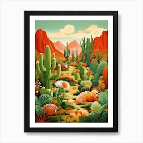 Orange Desert And Cactus 4 Art Print