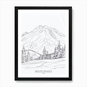 Mount Shasta Usa Color Line Drawing 3 Poster Art Print