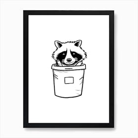 A Minimalist Line Art Piece Of A Common Raccoon 2 Art Print