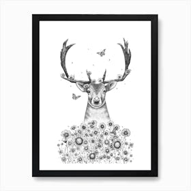 Deer In Flowers Art Print