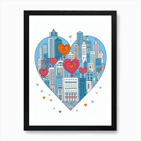 Heart Doodle Skyline 2 Art Print