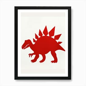 Red Stegosaurus Dinosaur Silhouette 3 Art Print