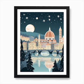 Winter Travel Night Illustration Florence Italy 4 Art Print