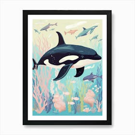 Pastel Orca Whale And Coral Art Print