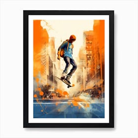 Skateboarding In New York City, United States Drawing 1 Art Print