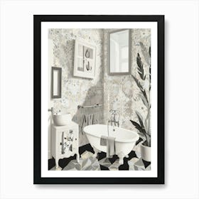 Black and white bathroom Art Print