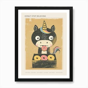 Unicorn Eating Rainbow Sprinkled Donuts Muted Pastels 3 Poster Art Print