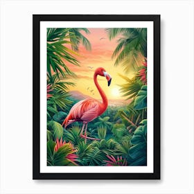 Greater Flamingo Pakistan Tropical Illustration 4 Art Print