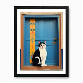 Cat On A Blue Door Art Print