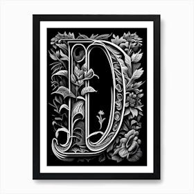 D, Letter, Alphabet Linocut 3 Art Print