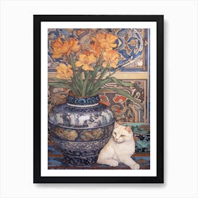 Lilies With A Cat 2 Art Nouveau Style Poster