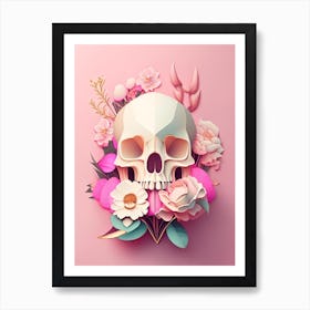 Skull With Geometric Designs 2 Pink Vintage Floral Art Print