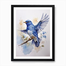 Blue Bird Watercolor Painting Art Print