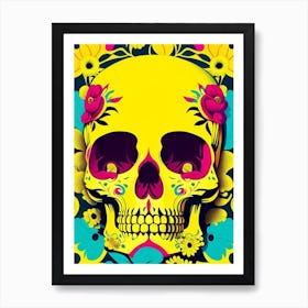 Skull With Floral Patterns 2 Yellow Pop Art Art Print