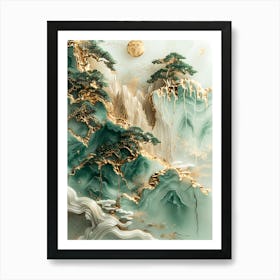 Gold Inlaid Jade Carving Landscape 4 Art Print