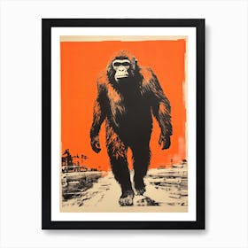 Gorilla, Woodblock Animal Drawing 1 Art Print