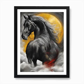 Black Horse In The Clouds Art Print