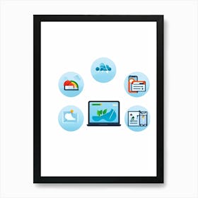 Black Icon Interface Representing Various Sectors Including Transportation Medicine Mobile School (4) Art Print