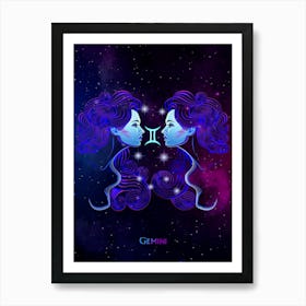 Gemini Zodiac Sign — Zodiac neon signs Art Print