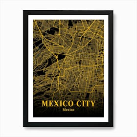 Mexico City Gold City Map 1 Art Print