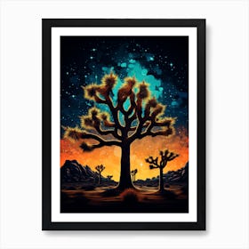 Joshua Tree With Starry Sky In Gold And Black (1) Art Print