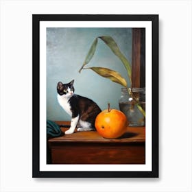 Painting Of A Still Life Of A Bird Of Paradise With A Cat, Realism 4 Art Print