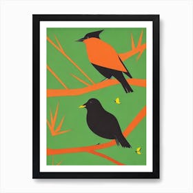 Blackbird 2 Midcentury Illustration Bird Art Print