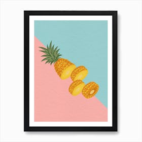Pineapples On A Pink And Blue Background Art Print