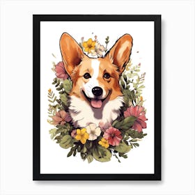 Corgi Portrait With A Flower Crown, Matisse Painting Style 1 Art Print