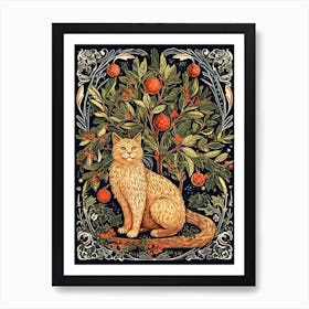 William Morris Style Christmas Cat 9 Art Print