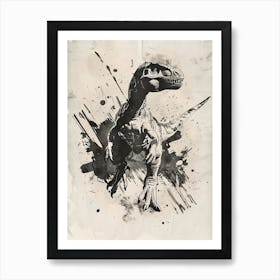 Black Dinosaur Paint Splash Detailed Illustration Art Print