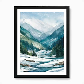 Winter Landscape Watercolor Painting Art Print