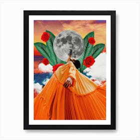 Dance Goddess Sunset Moon Collage Orange Art Print
