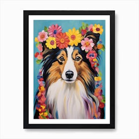 Shetland Sheepdog Portrait With A Flower Crown, Matisse Painting Style 3 Art Print