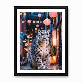 Snow Leopard at a lantern festival 1 Art Print