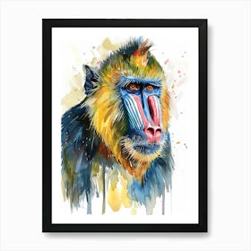 Mandrill Colourful Watercolour 4 Art Print