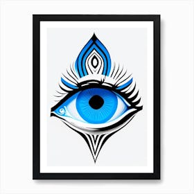 Digital Art, Symbol, Third Eye Blue & White 2 Art Print