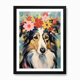 Shetland Sheepdog Portrait With A Flower Crown, Matisse Painting Style 1 Art Print