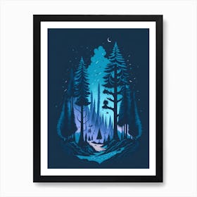 A Fantasy Forest At Night In Blue Theme 62 Art Print