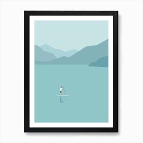Paddle boarding in scenic landscape Art Print