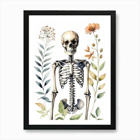 Floral Skeleton Watercolor Painting (9) Art Print