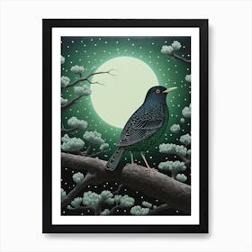Ohara Koson Inspired Bird Painting Blackbird 4 Art Print